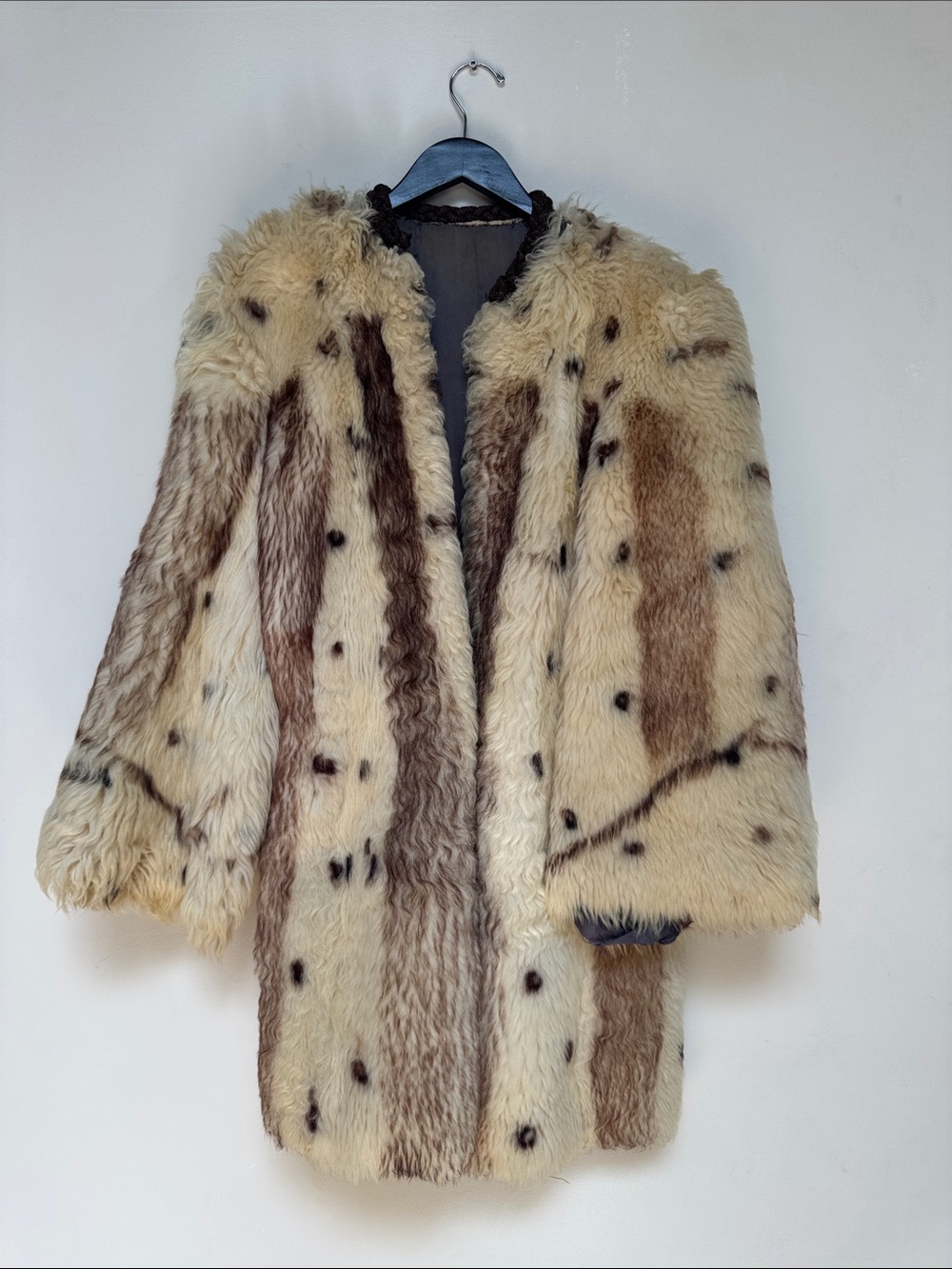 Vintage late 60s Cream and Brown Faux Fur Coat